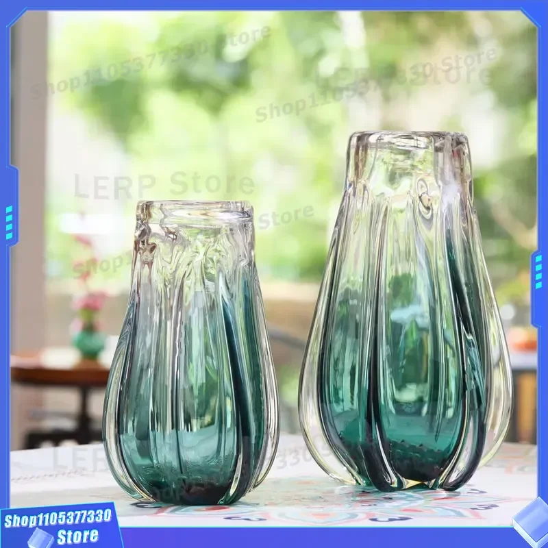 12.5 Inch Hand Blown Glass Vase Multi Layer High Quality Art Decorative Dining Table Centerpiece Elegant Home Ornament High
