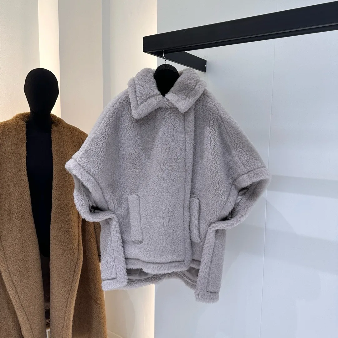 Women Short White Alpaca Coat Female Winter Classic Camel Cloak Teddy Bear Coat Autumn Wool Coat Grey Casual Fashion Pink Jacket