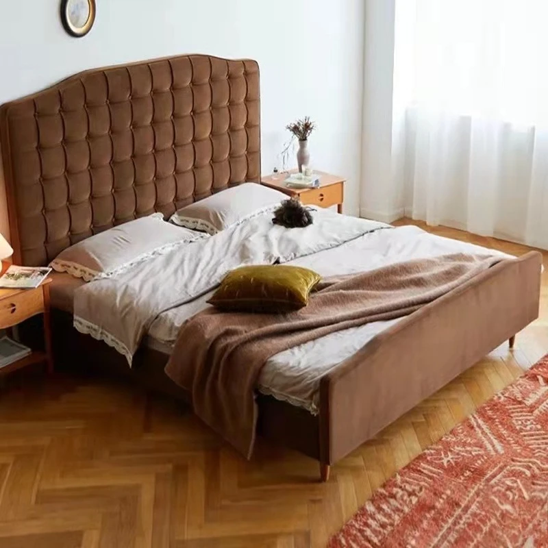 

Bed soft bag fabric flannel pull button retro medieval high back small apartment 1.51.8 meters double wedding bed