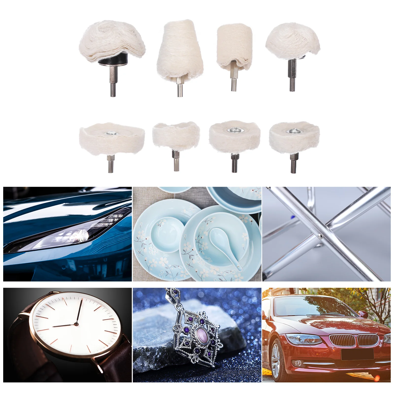 8 Pcs White Cloth Wheel Buffing Drill Kit Pad Mop Polisher Suite Polishing Pad Tools Parts Metal