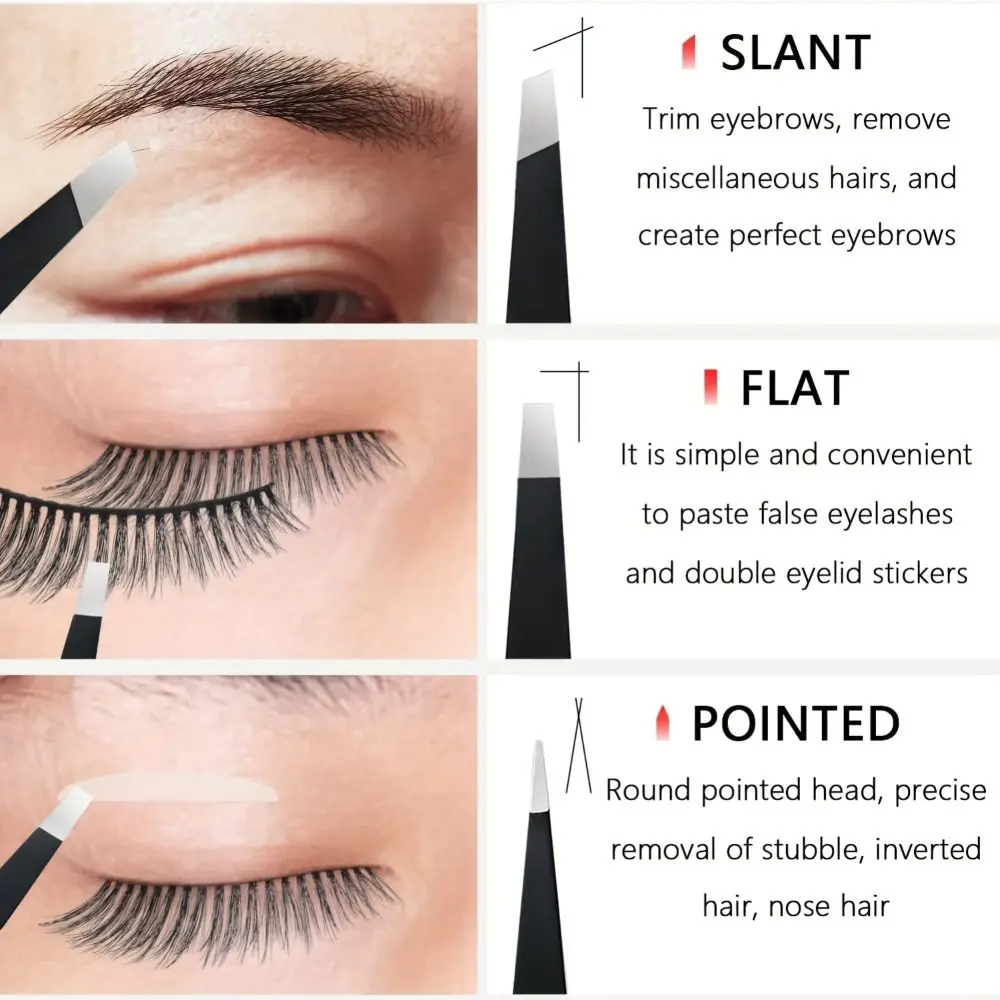 Ensemble de pincettes inclinées en acier inoxydable, pincettes d'épilation portables à pointe pointue avec sac de rangement, pincettes à cils 4 pièces/ensemble