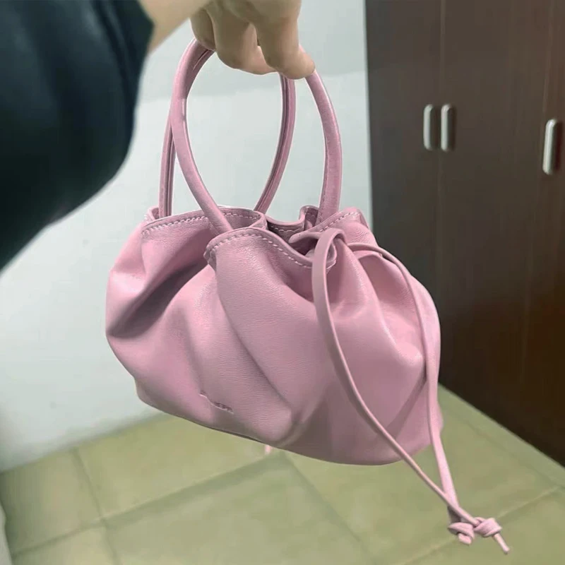 Korean Casual Flow Series Small Bags For Women Luxury Designer Handbags Purses 2024 New In PU Ruffles Ruched Top Handle Shoulder