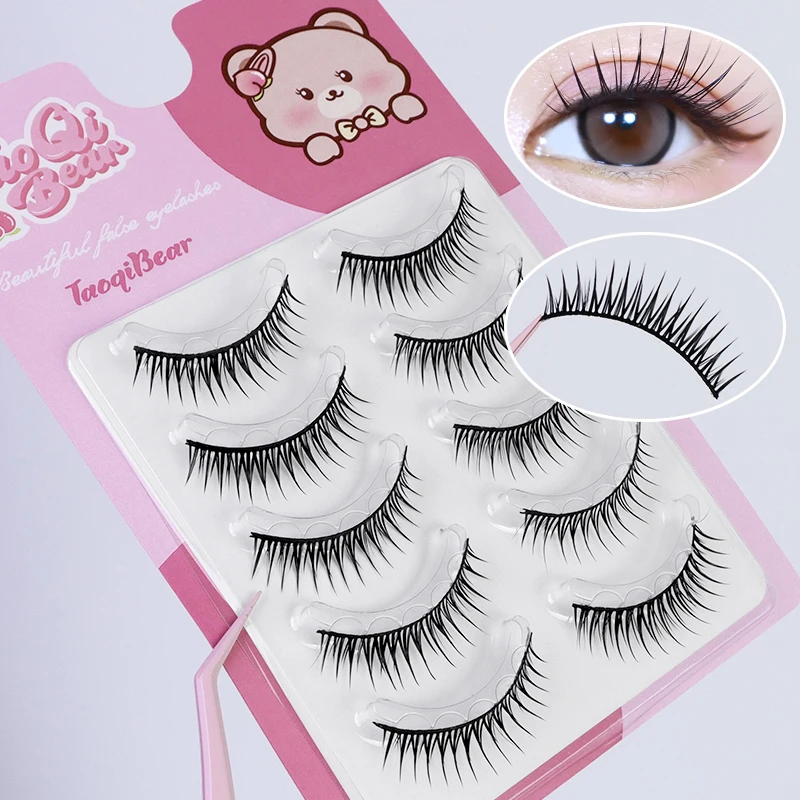 5 pares de pestañas postizas de tira completa sin pegamento, pestañas postizas naturales de estilo mangá coreano, pestañas postizas DIY reutilizables