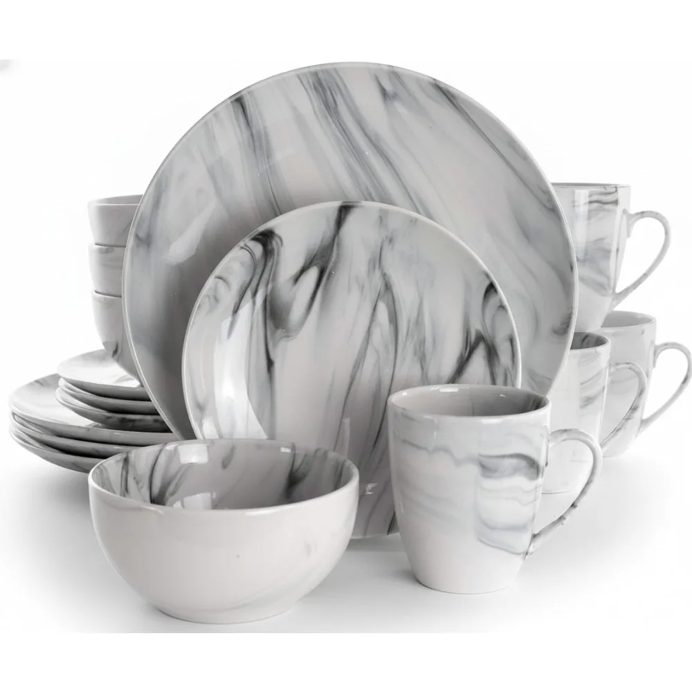 

Элегантный черно-белый мраморный набор посуды, керамогранит из 16 предметов для современной столовой, можно мыть в посудомоечной машине и в микроволновой печи