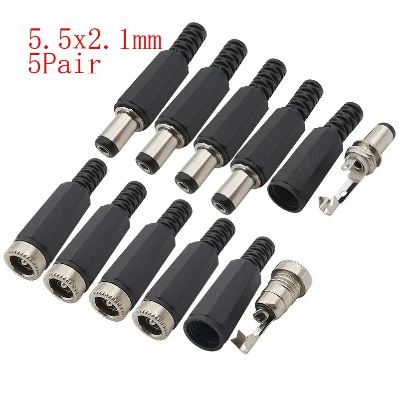 10Pcs DC Connectors 5.5x2.1mm 3.5x1.3mm DC Power Plug Male Female Jack Socket Nut Panel Mount DC Power Adapter Connector 5.5*2.1