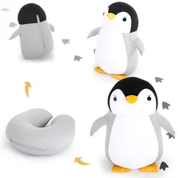 Cute U-shaped Penguin Polyester 2 In 1 Transform Microbeads Neck Pillow for Travel Gift