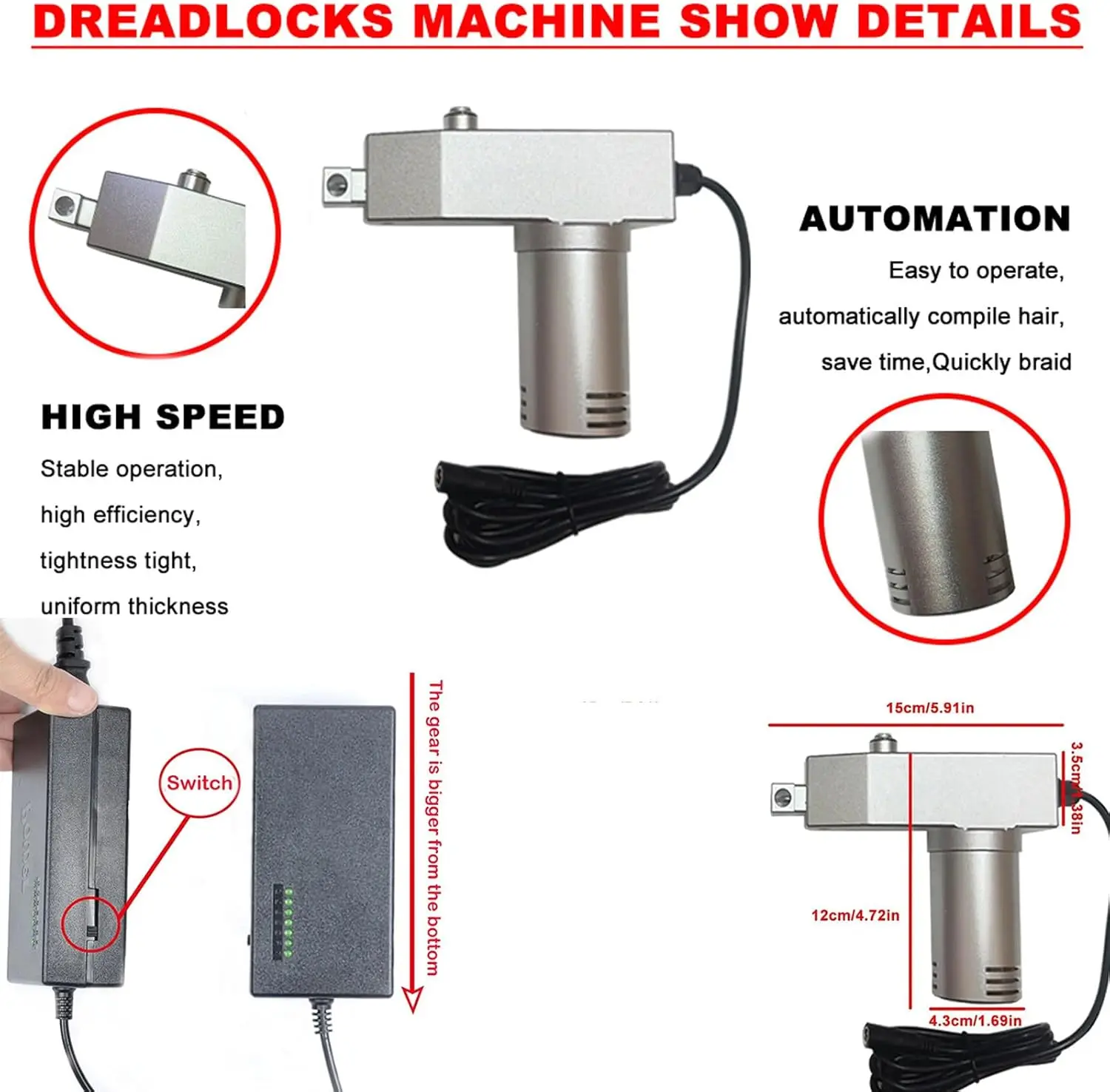 Dreadlock Maker, Electric Dreadlock Crochet Braids Hair Making Machine, Instant Dreadlock Machine for Locs