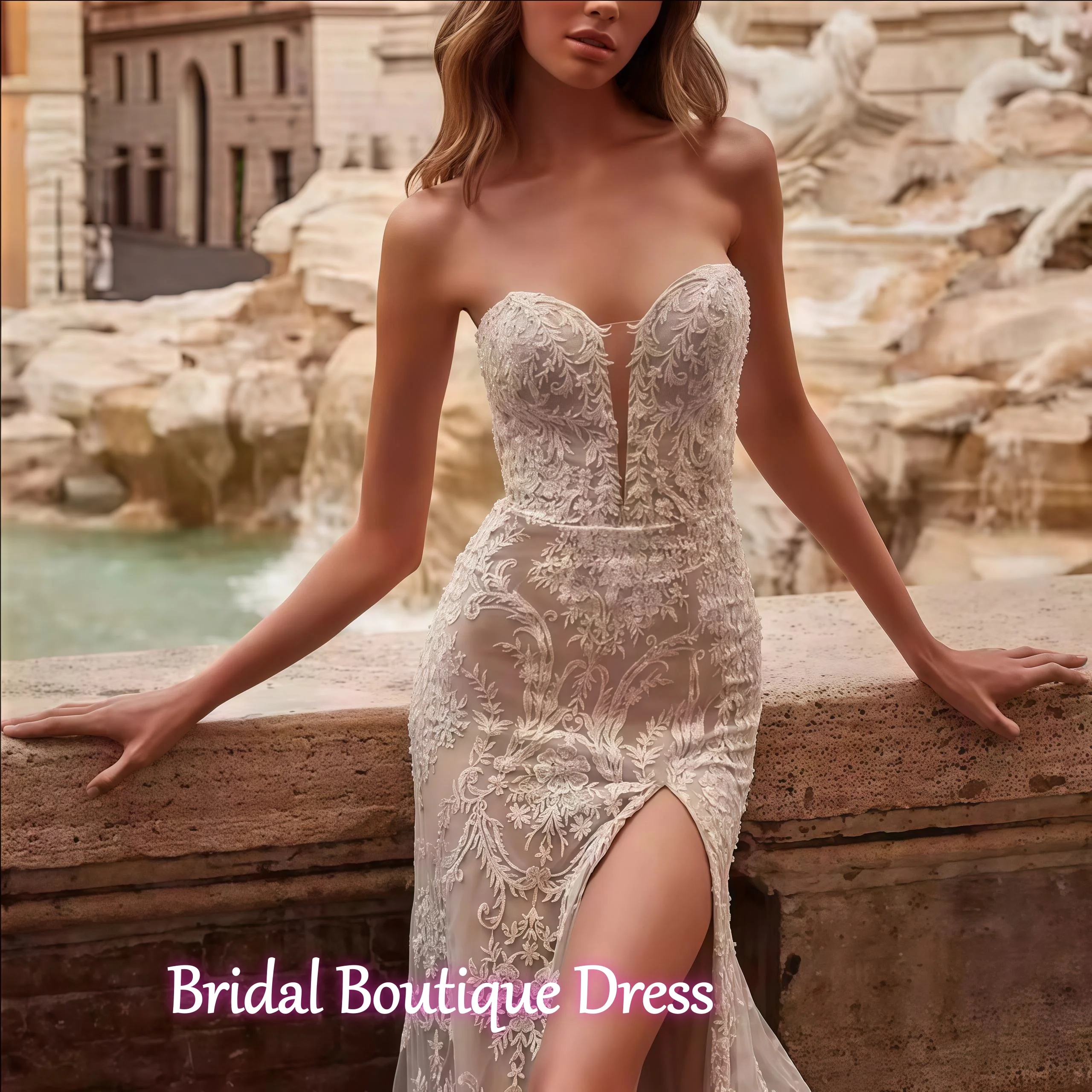 カスタマイズされたセクシーなストラップレスマーメイドウェディングドレス、光沢のあるスパンコール付き、ノースリーブ、コートトレーニングレースデカール、ブライダルガウン、VestidoDeNovia