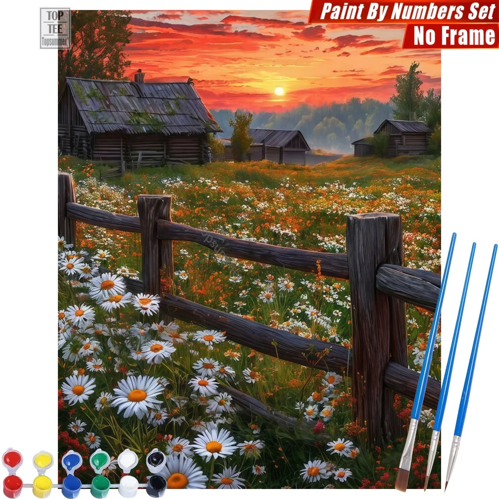 

rural sunset houses Painting By Numbers Set - houses sunset rural Home Bedroom Decor New Year'S Day Gift For Grandma