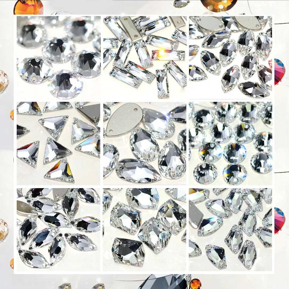 Wholesale Strass Sewing Accessories Crystal K9 Glass Sew On Rhinestone Glitter Different Shapes Rhinestones For Clothes Garment