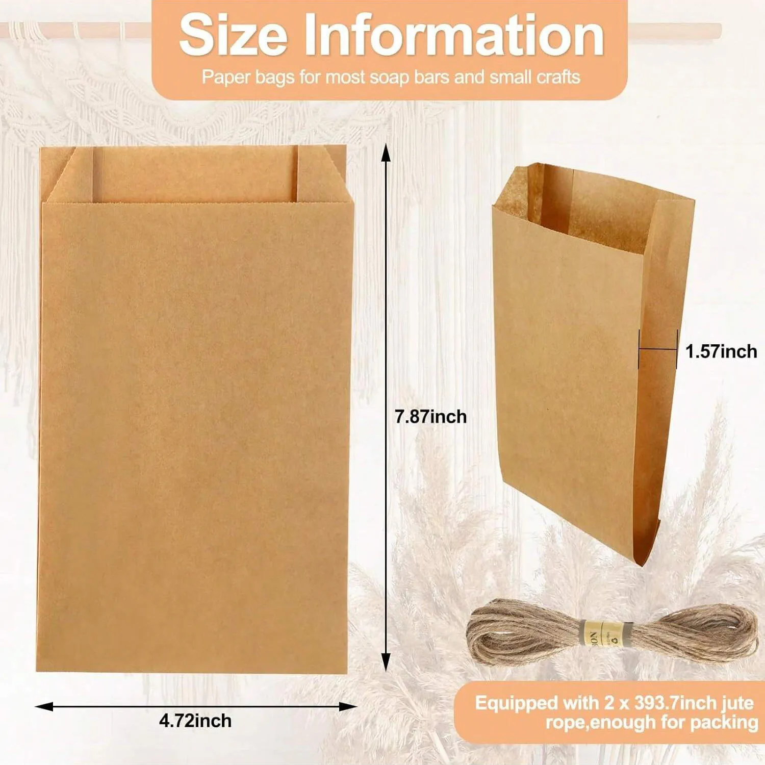 100pcs Paper Bags,Natural Color Kraft Paper Bags with Jute Rope for Making Candy Gifts Crafts Goods Wedding Gift Bags