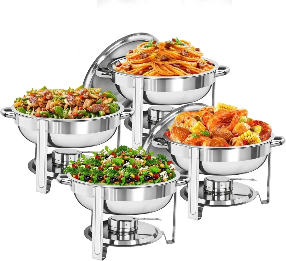 Nova Microdermabrasion Chafing Dish Buffet Set of 4, 5QT Stainless Steel Chafing Dishes for Buffet Food Warmer for Parties