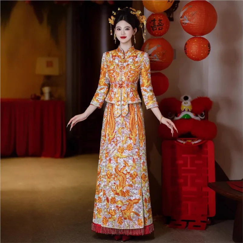 

Heavy industry embroidered dragon and phoenix new toasting gowns wedding bridal formal dresses