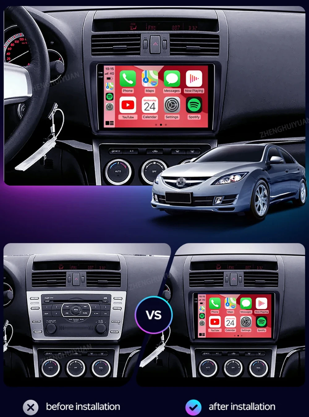 Android 14 Carplay Auto For Mazda 6 GH 2008 2009 2010 2011 2012 2012 Car Radio Multimedia Video Player Navigation GPS 4G WIFI