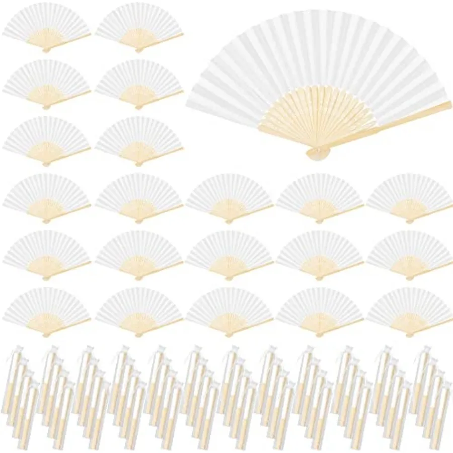 

Aodaer 72 Pieces White Folding Fans with Organza Bags Paper Folding Fans DIY Paper Hand Fan Foldable Wedding Fan for DIY Crafts