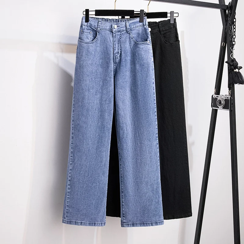 Women Jeans Stretch Casual Trousers Washed Denim Straight Pants Female Fleece Loose Vintage Jeans XL-7XL Oversize Autumn Winter