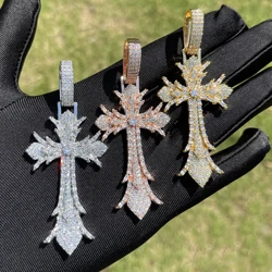 Bubble Letter Iced Out Cross Necklace Pendant for Men Real Copper Cubic Zirconia Hip Hop Jewelry