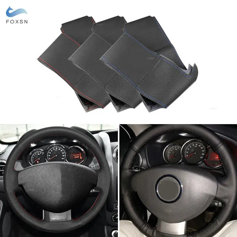 Hand-stitched Car Steering Wheel Leather Cover For Dacia Renault Duster 2010-2016 Dokker Lodgy 2012-2016 Logan Sandero 2013-2017