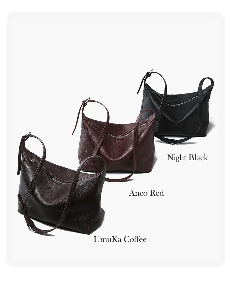 Casual Natural Cowhide Lichee Pattern Women Shoulder Hobo Bag Hign Quality Large Capacity Vintage Crossbody Dumpling Bag