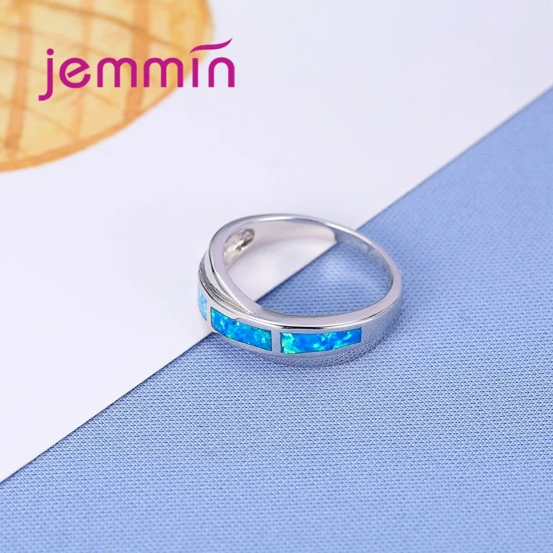 Hot Sale New Simple Ring Blue Created Fire Opal Rings for Women Trendy Engagement Wedding Band Jewelry Size 6 7 8 9