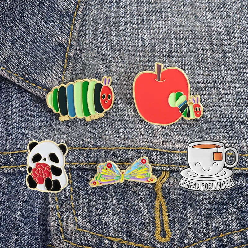 دبابيس المينا الحيوانية اللطيفة تتميز بفراشة كاتربيلر التفاح بروش شارة معدنية إبداعية للأطفال والأصدقاء هدية مجوهرات #3