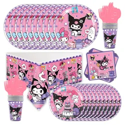 Sanrio Kuromi My Melody suministros de fiesta de cumpleaños, juego de vajilla, cubiertos de fiesta de cumpleaños para niños, decoración, servilleta, taza de papel