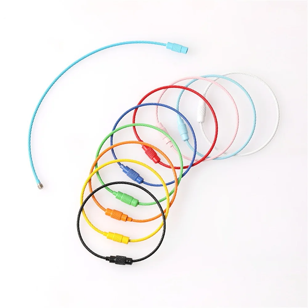 10-50pcs Stainless Steel Durable Wire DIY Keychains Keyring Circle Rope Cable Loop Outdoors Camp Luggage Tag Screw Lock Gadget