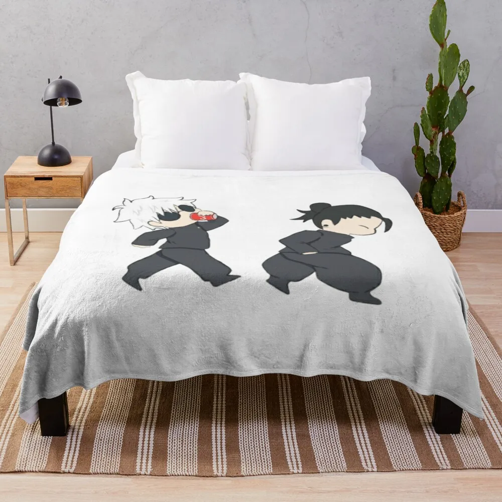 JJK Gojo and Geto Walk - Big Logo Throw Blanket blankets and throws Bed Fashionable Blankets