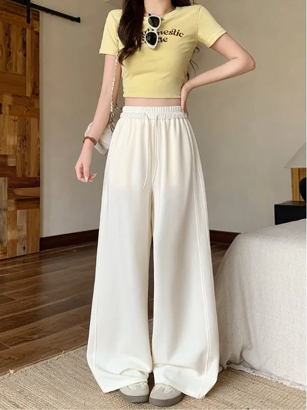 

High Waist Loose Women's Casual Pants Summer New Style Korean Version Drawstring Wide Leg Long Pants plus Size Fashionable