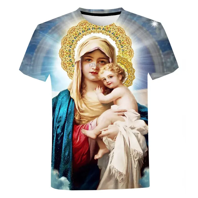 Summer New Virgin Mary 3D Printing T Shirt Men Women Casual Streetwear Tees Fashion Faith Style Short Sleeved