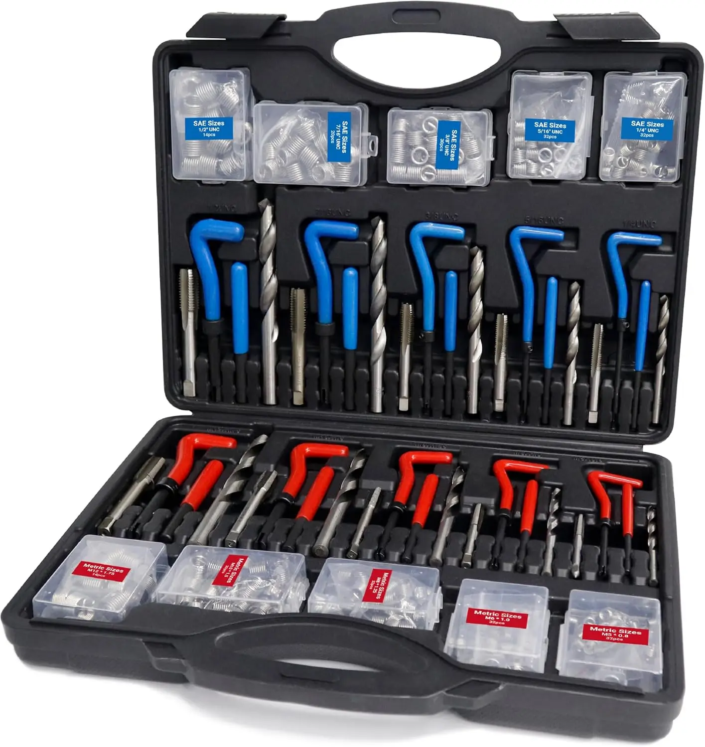 

320-Piece Thread Repair Kit: SAE & Metric, Includes Drill Bits, Taps, Inserts for Automotive & Machinery