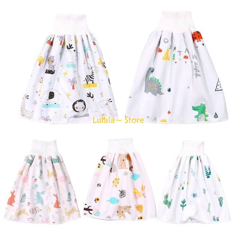 Y4QA Baby Waterproof Cotton Training Pants Cloth Colorful Animal Dinosaur Print Diaper Skirt Sleeping Bed Pad Mattress