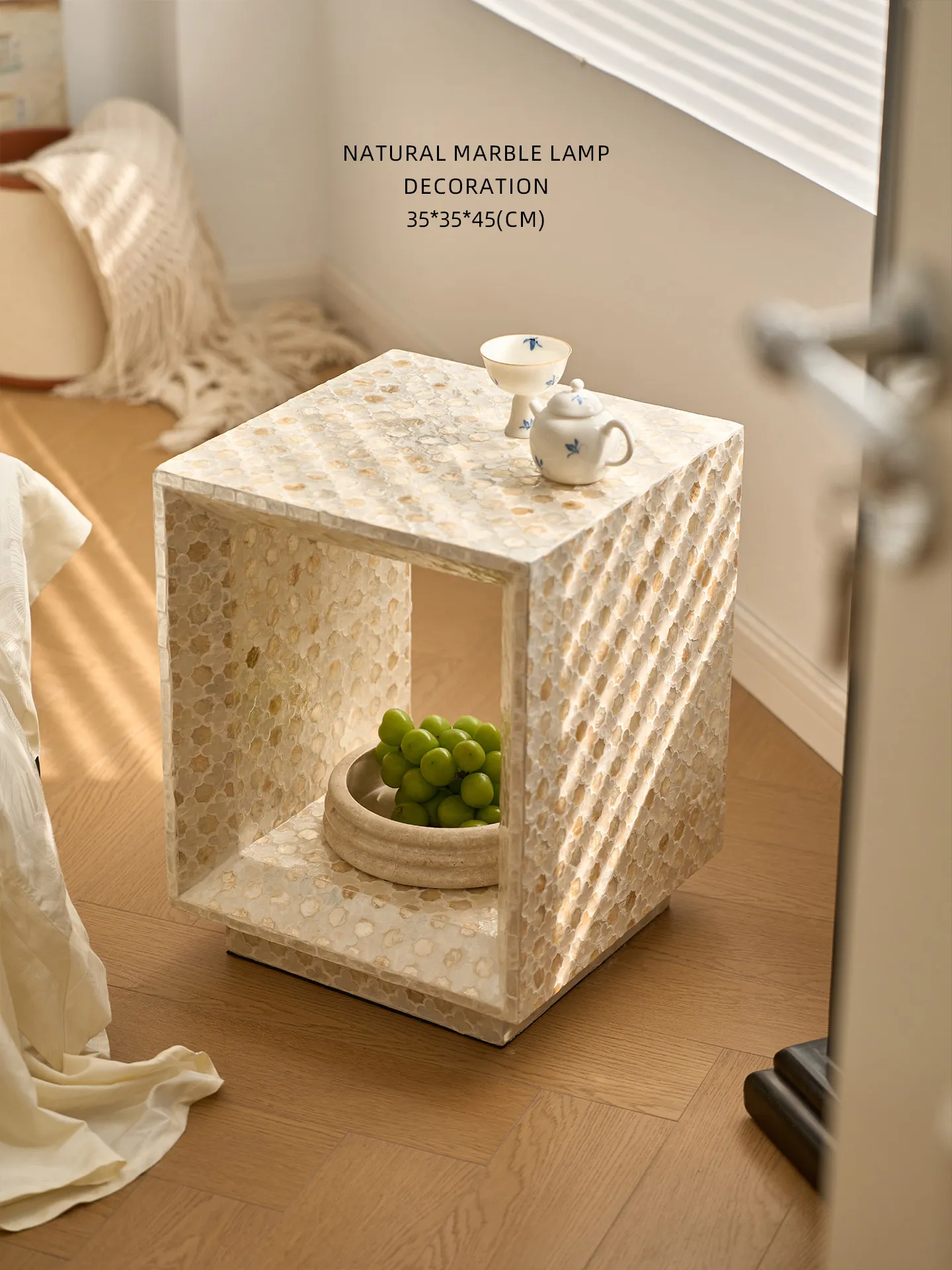 Miyu, creative light luxury fritillary inlaid edge drum stool, living room shell square table, Nanyang wind flower multi-purpose