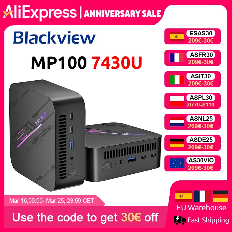 Blackview MP100 NUEVO Mini PC AMD 7430U Windows 11 6 Núcleos 12 Hilos 16GB + 512GB WiFi 6 Mini Ordenador PC BT5.2