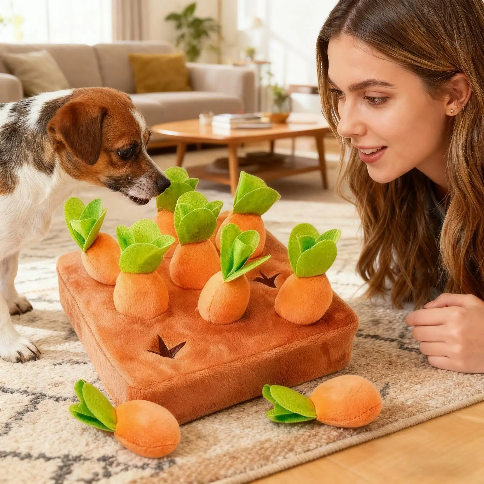 Dog Carrot Snuffle Toy Squeaky Brain Training Puzzle Toys Feed Games Enrichment Puzzle For Home Dorm Travel Living Room Balcony
