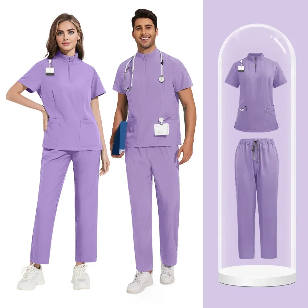 Slim Fit Medical Uniforms Surgical Suits Women Men Scrubs Sets Tops Pant Dental Clinic Beauty Salon Spa Lab Workwear Clothes