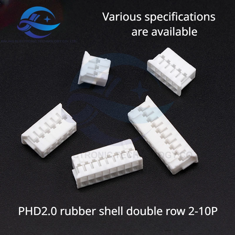 50pcs Rubber shell PHD2.0 pitch 2.0,mm 2*2/3/4/5/6/7/8/9/10P double row male plug connector terminals electronic