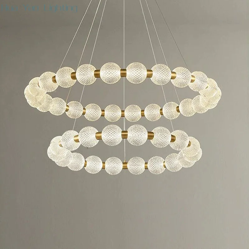 

2025 Modern Luxury Pearl Necklace Ring New Round Ball LED Ceiling Decor Living Room Lamp Bedroom Lighting Decor Hanging Light