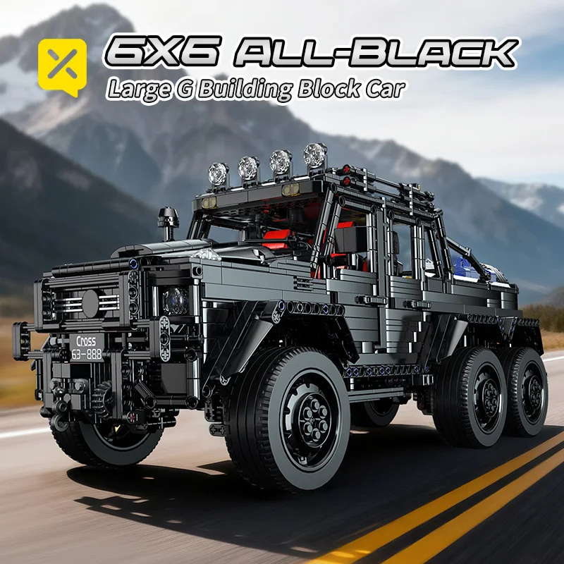 

1:8 Scale 6X6 All-Black Off-Road Vehicle Building Blocks Set, Simulated Mechanical G Car Model, DIY Bricks Toy for Kids Adults