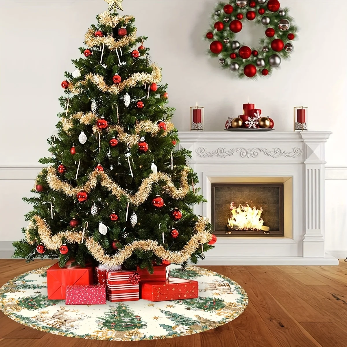 VIKAMA تنورة شجرة عيد الميلاد الرنة عطلة موضوع عيد ميلاد سعيد زينة حفلة غرفة المعيشة جدار ديكور