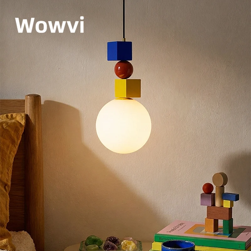 

Wowvi Memphis Pendant Light Modern Colorful Dopamine Decor Hanging Lamp Stacking Blocks Geometric Child Bedroom Chandelier