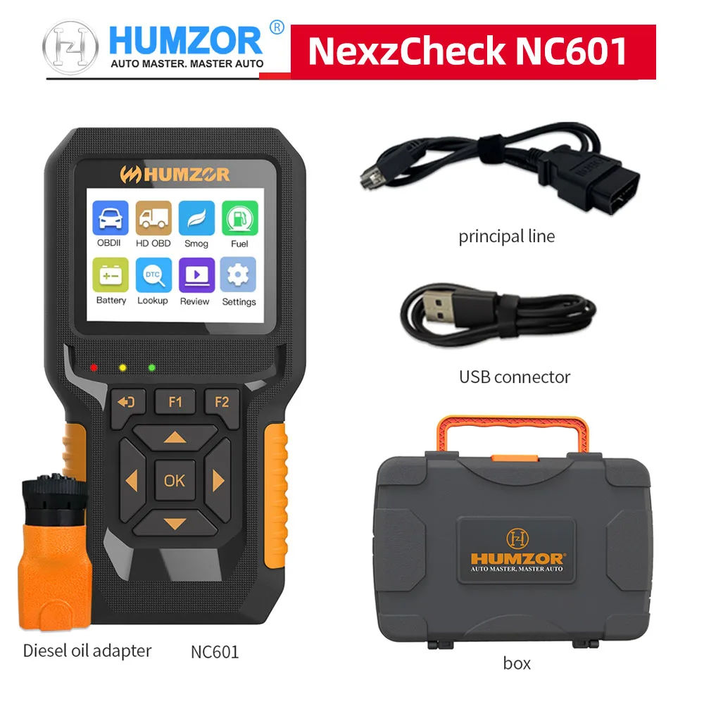 [For Car and Truck] HUMZOR NexzCheck NC601 12V 24V Gasoline and Diesel OBD2 Code Scanner Data Stream Action Test