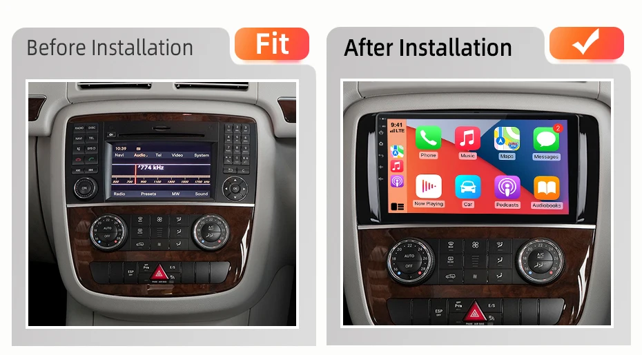 AWESAFE Kabelloses CarPlay Android Auto Radio für Mercedes Benz R-Klasse W251 R280 R300 2005-2017 Plug & Play FM BT RDS DSP GPS SWC – Detail 3