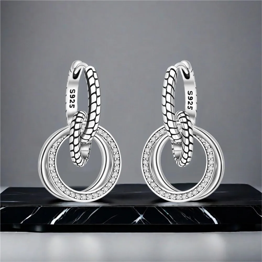 Hot Sale 925 Sterling Silver Classic Multi Ring Earrings Series Drop Earrings For Women Party Fine Gift Elegant Birthday Jewelry