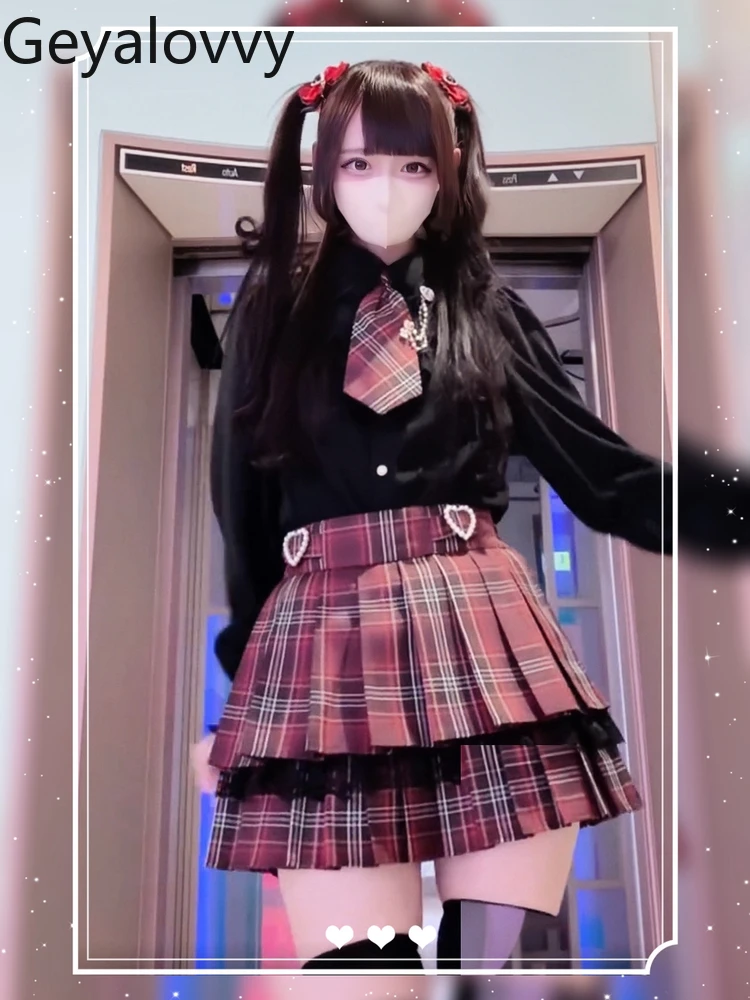 

SC Mass-Produced British Style Heart Decoration Short Skirt Japanese College Style JK Uniform High Waist Plaid Mini Skirts