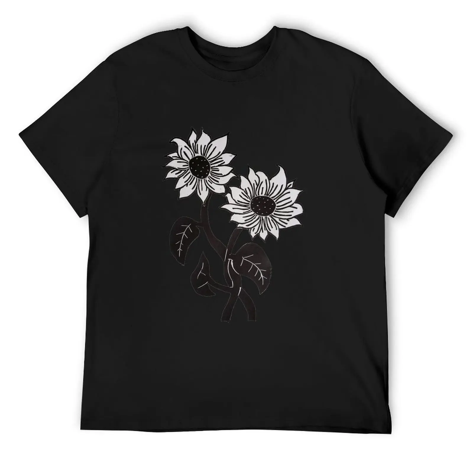 Sunflower Greyscale Linoleum Block Print T-Shirt customs vintage sublime mens big and tall t shirts