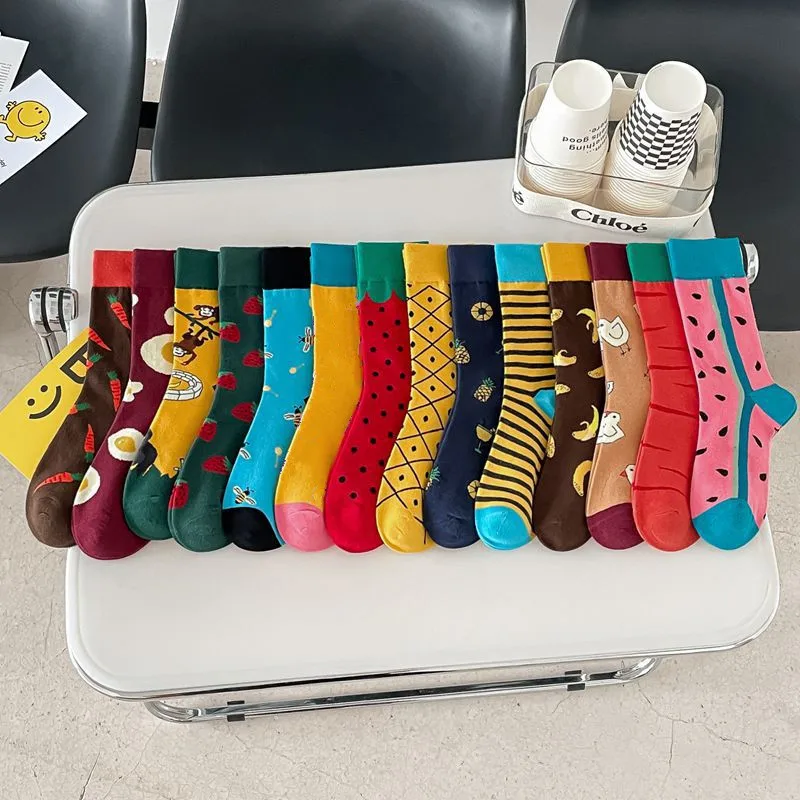 Women Socks Funny Cute Cartoon Fruits Banana Avocado Lemon Egg Cookie Donuts Food Happy colorful novelty skateboard Socks