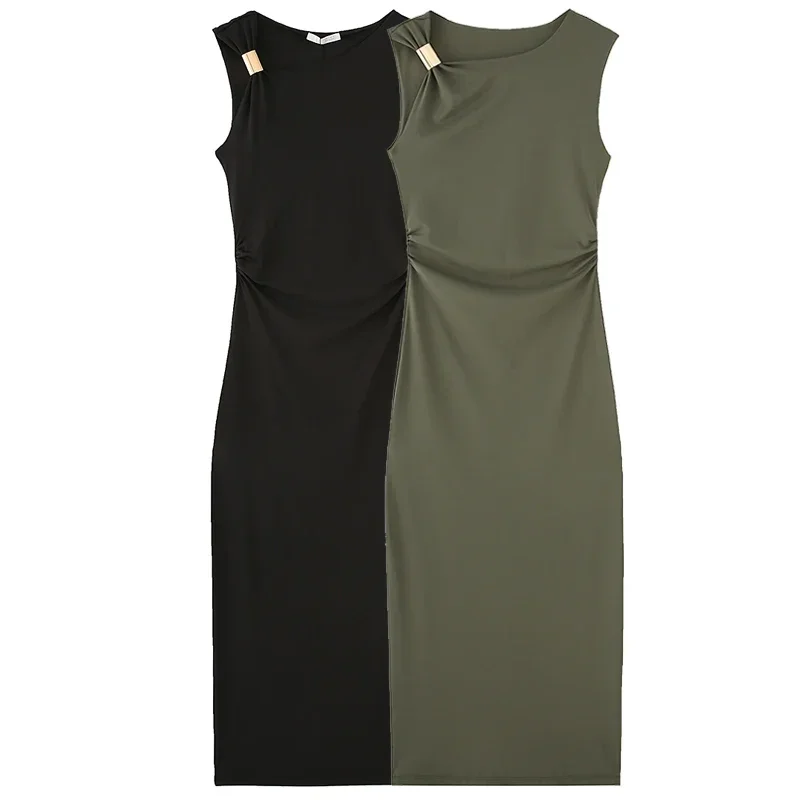 

2025 Womens Ruffled Bodycon Dresses Green Black Dress Summer Woman Sexy Sleeveless Long Dresses Asymmetric Corset Vestidos