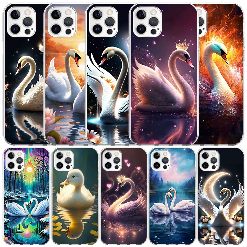 White Swan Grace Art Phone Case For IPhone 16 15 14 13 12 11 Pro Max Mini XR XS X 7 Plus 8 + SE 2020 Soft TPU Back Cover