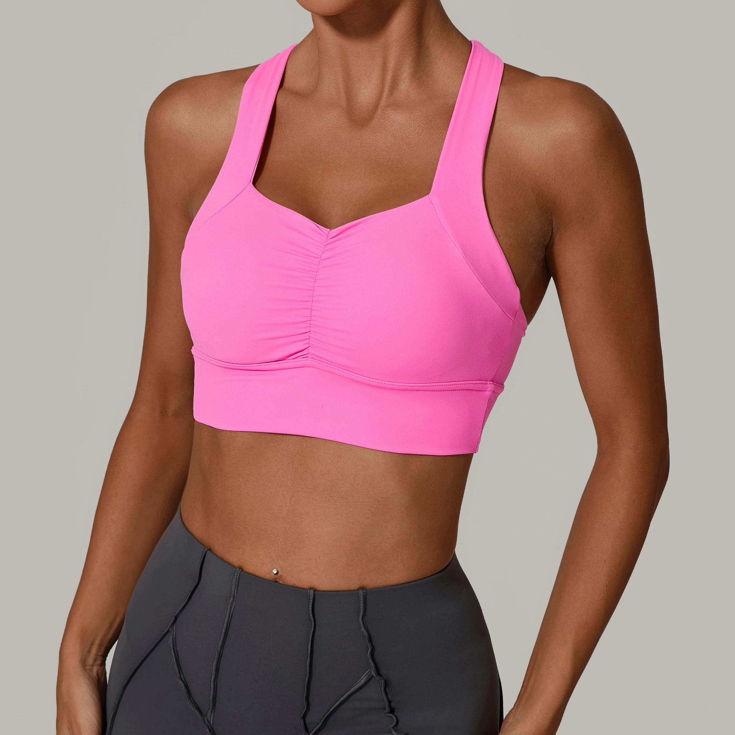 Scrunch Sports Bra Shockproof Push Up Gym Top Women Quick-Dry Yoga Clothes Pleated Design Brassiere Workout Crop Top Female
